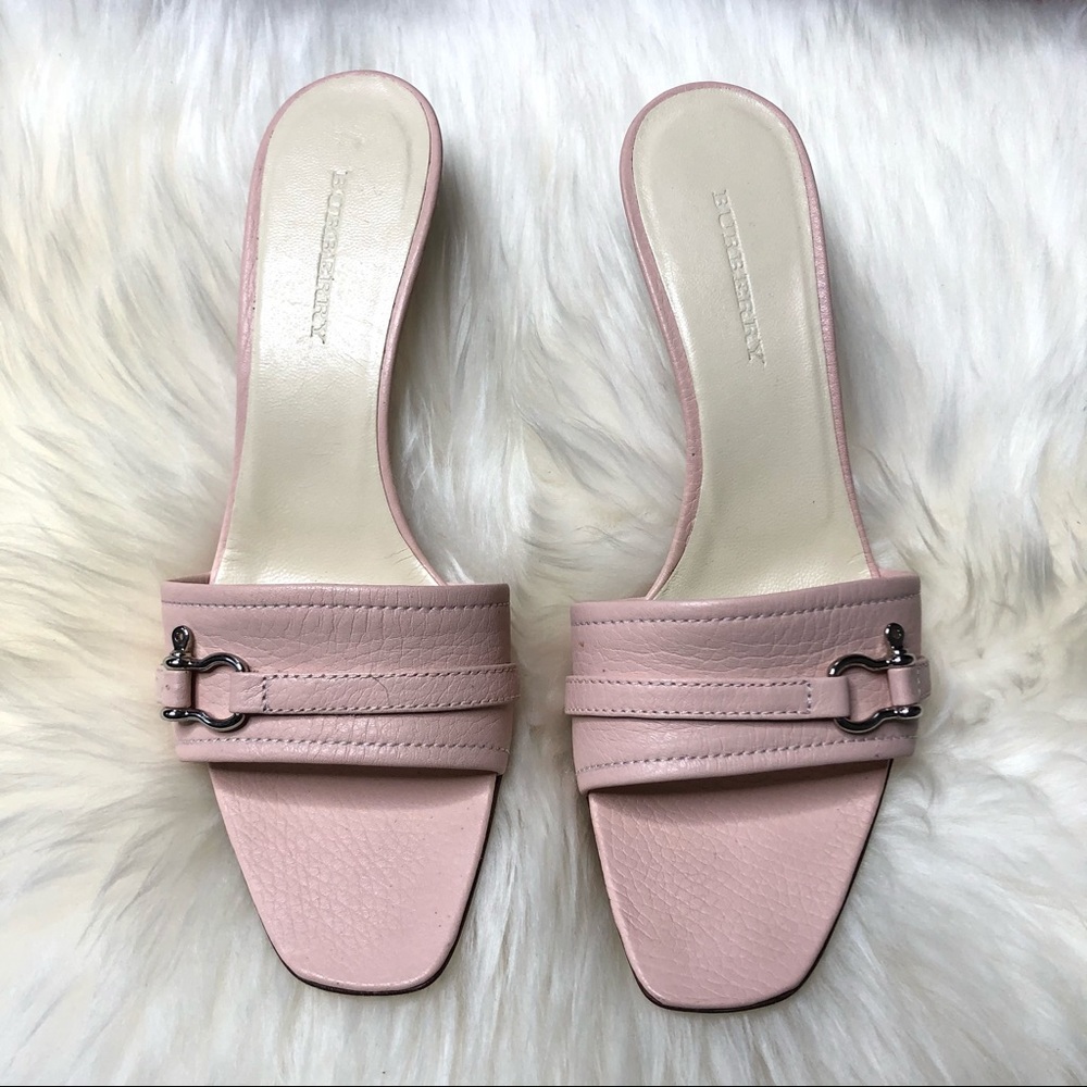 Burberry | Pebbled Leather Pink Mule Sandals 37 - Picture 9 of 9